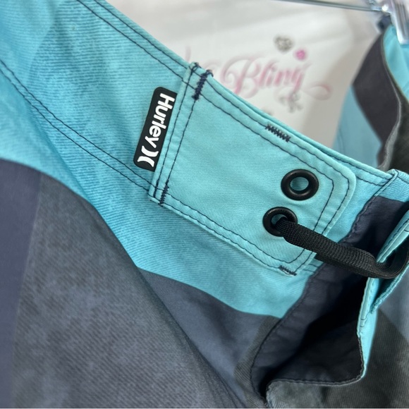 Hurley swim shorts board shorts trunks surf striped Aqua and Gray Board Shorts - Picture 7 of 12